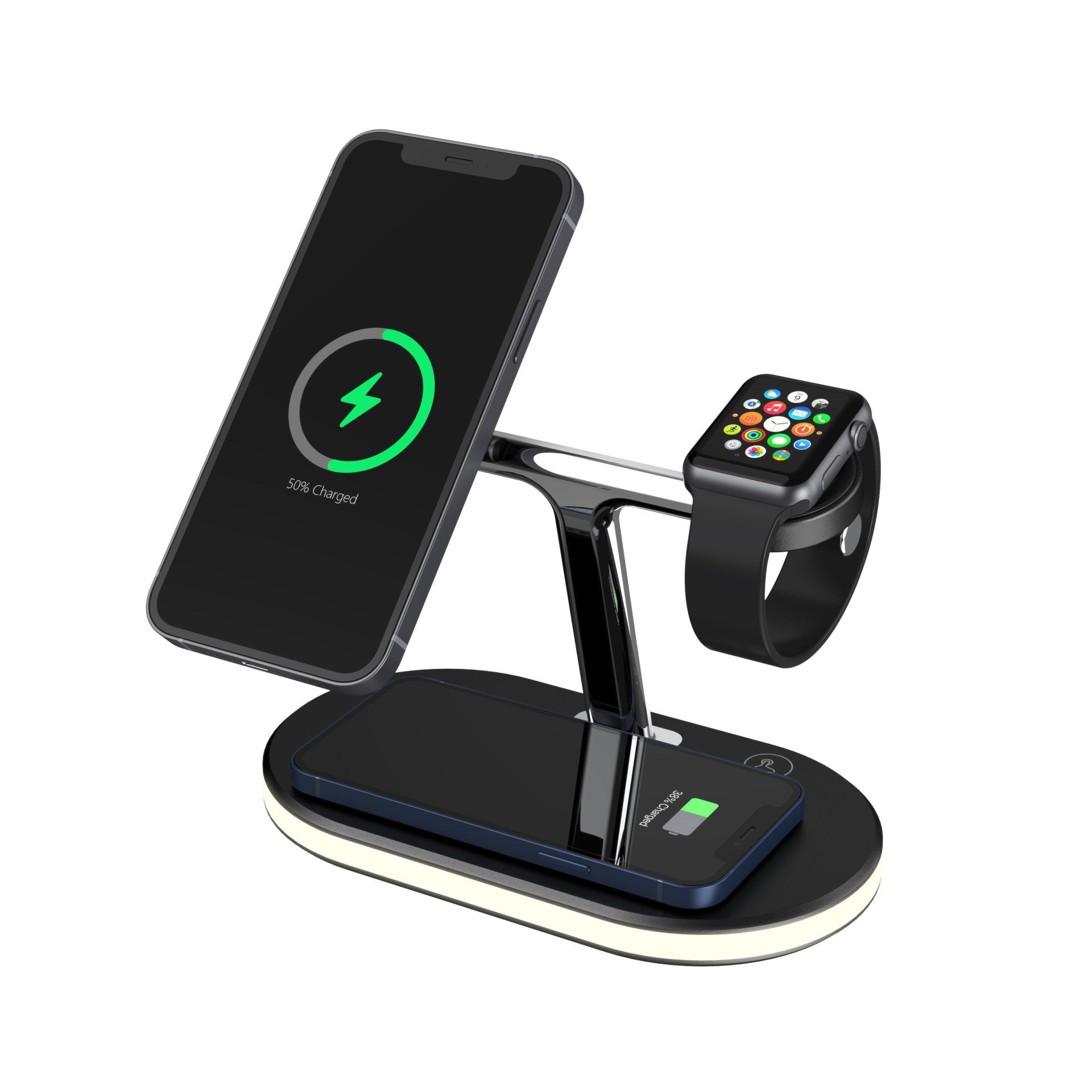 JMT-691850 Three-in-One Magnetic Wireless Fast Charging Bracket with Night Light – Compatible with Lithium Battery Devices