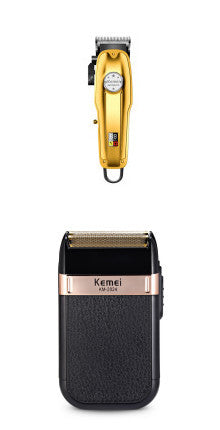 JMT-691914 Rechargeable Double Mesh Razor for Face, Hair, and Body - 45 Minutes Runtime, Washable Design, Black with Gold and Silver Accents
