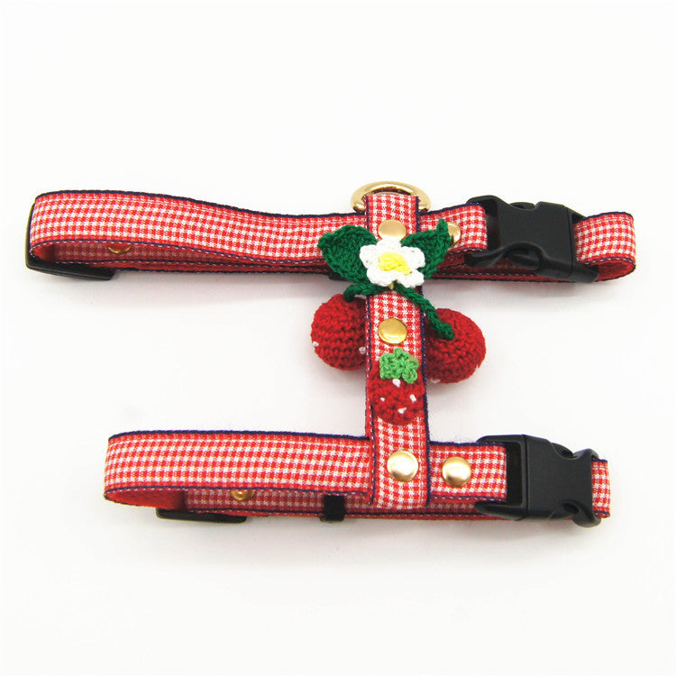 JMT-692490 Knit Strawberry Pet Traction Set for Cats and Dogs, Adjustable Size with Cute Pendant
