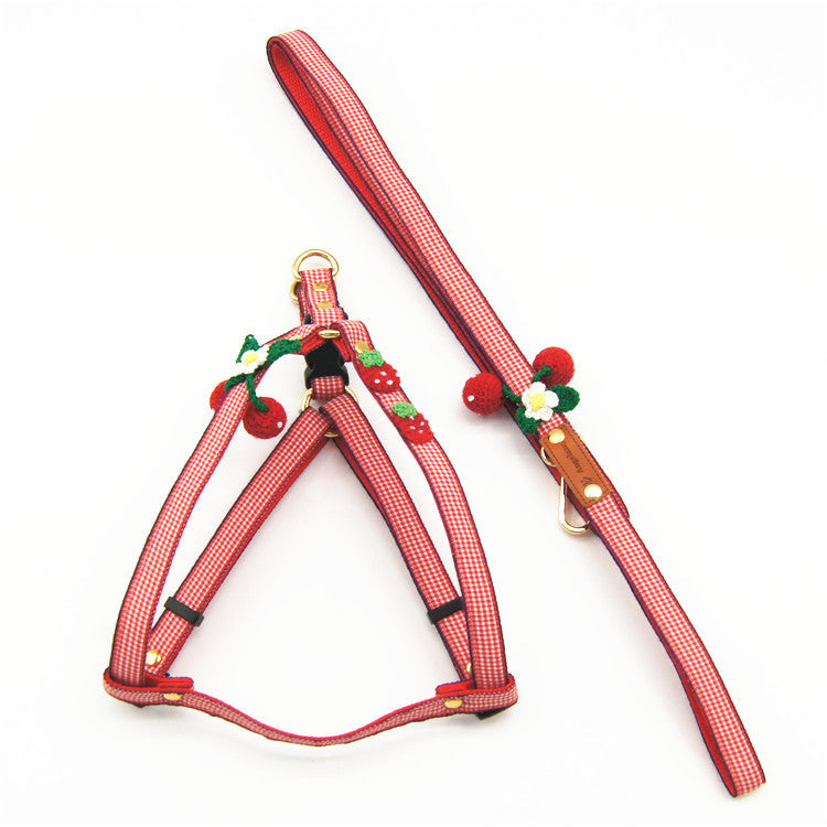 JMT-692490 Knit Strawberry Pet Traction Set for Cats and Dogs, Adjustable Size with Cute Pendant