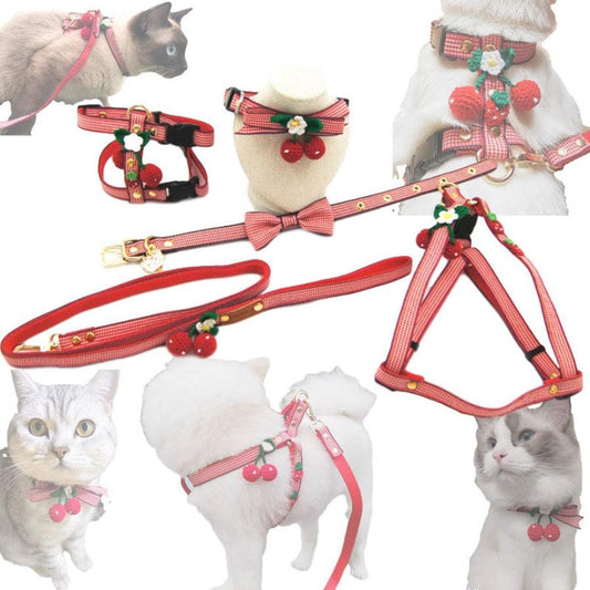 JMT-692490 Knit Strawberry Pet Traction Set for Cats and Dogs, Adjustable Size with Cute Pendant
