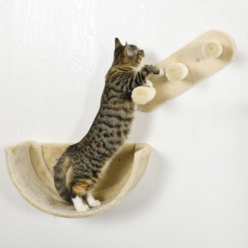 JMT-692810 Wall-Mounted Cat Shelves with Hammock, Perches, Steps, and Scratching Post for Climbing and Relaxing, Beige Finish