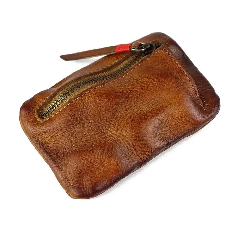 JMT-693194 Retro Style Genuine Leather Card Wallet for Students - Zipper Closure, Multi-Colour Options