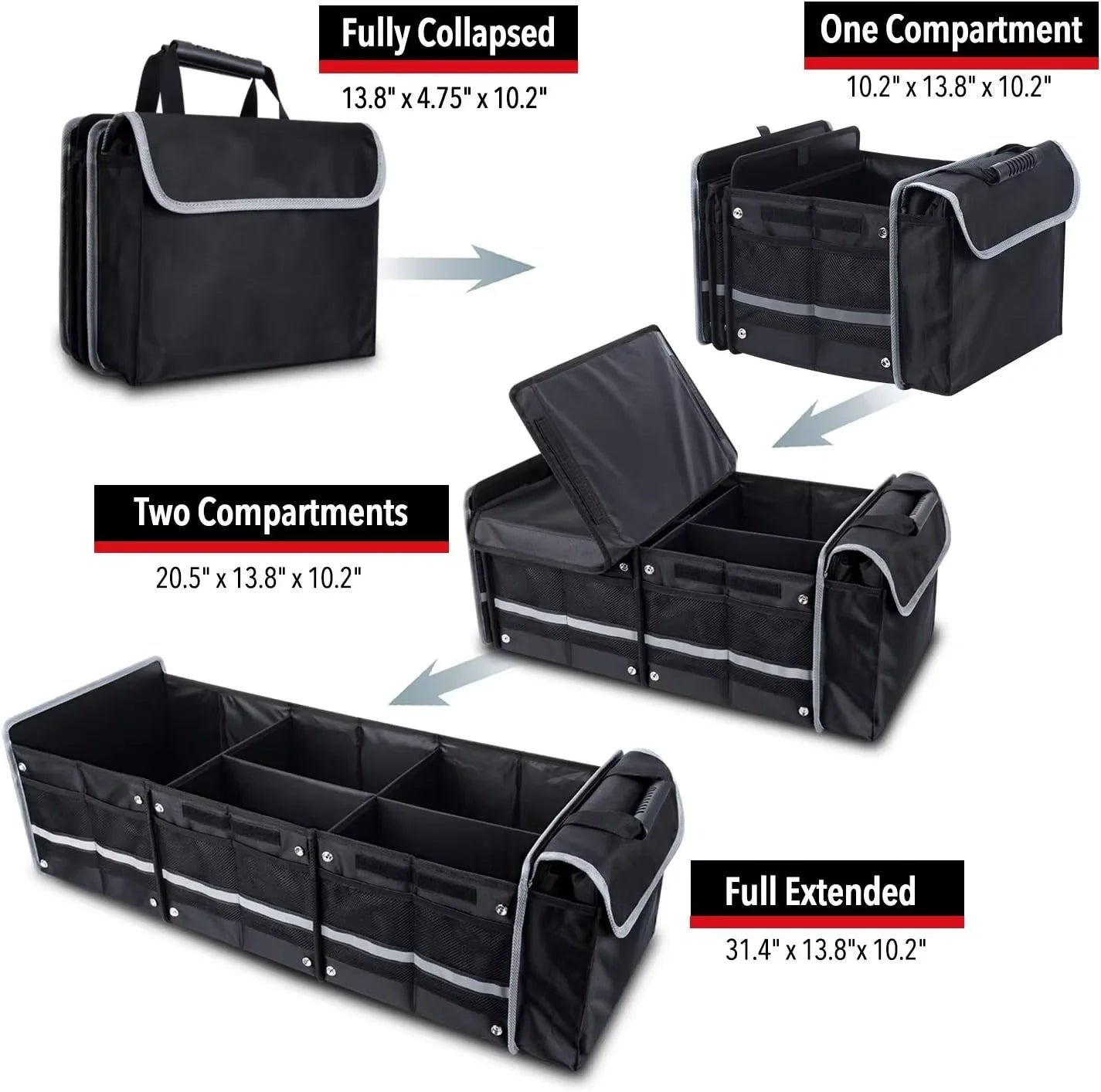 JMT-693450 Waterproof Trunk Organizer with Insulated Leakproof Cooler Bag and Adjustable Straps
