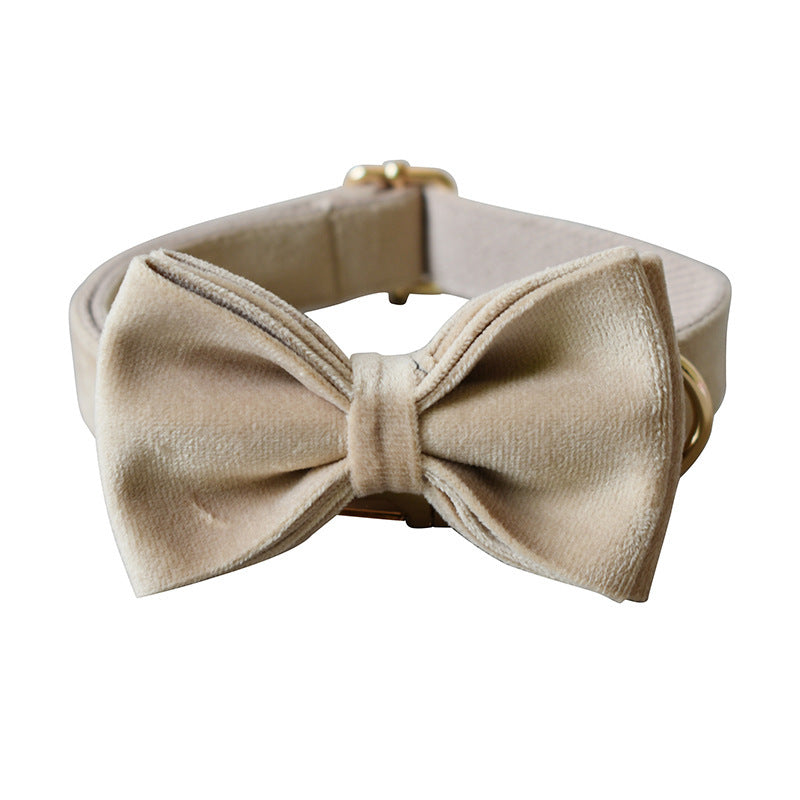 JMT-694154 Nude Velvet Dog Collar with Bow Detail - Casual All-Season Accessory