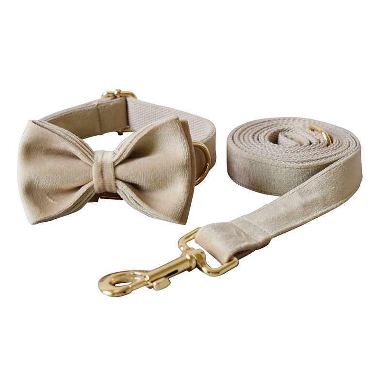 JMT-694154 Nude Velvet Dog Collar with Bow Detail - Casual All-Season Accessory