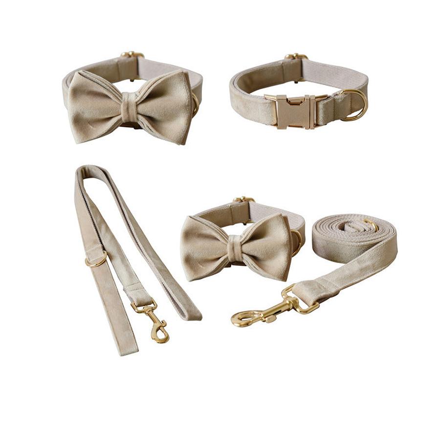 JMT-694154 Nude Velvet Dog Collar with Bow Detail - Casual All-Season Accessory