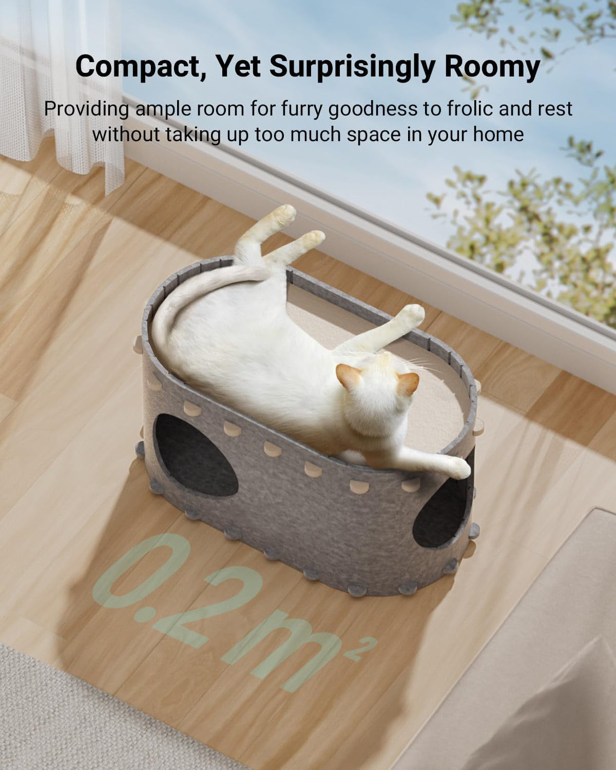 JMT-694282 Cozy Foldable Cat Cave with Scratch-Resistant Tunnel and Peekaboo Access for Indoor Cats