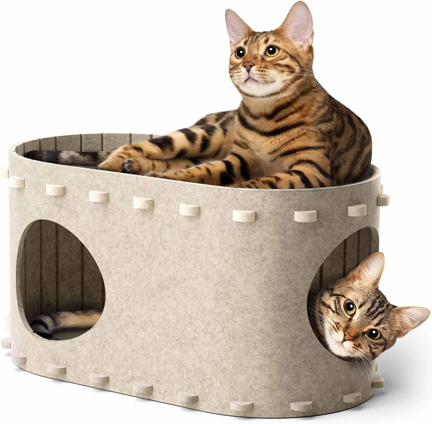 JMT-694282 Cozy Foldable Cat Cave with Scratch-Resistant Tunnel and Peekaboo Access for Indoor Cats