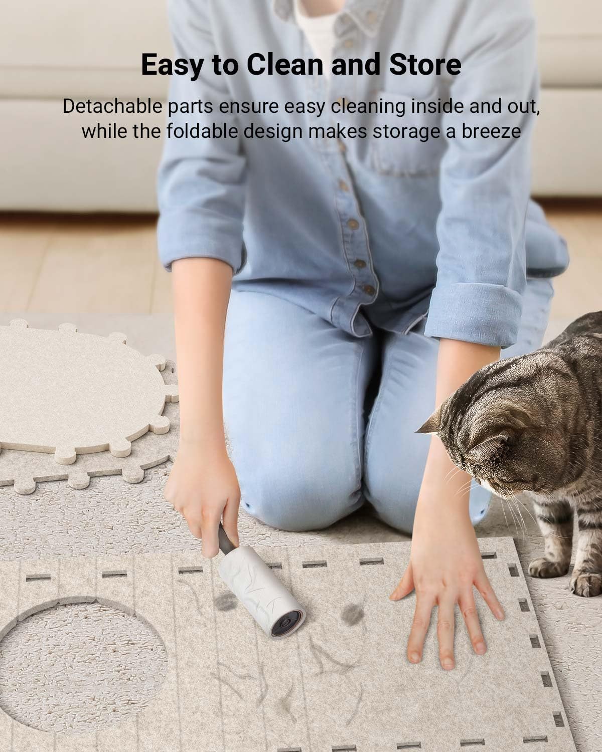 JMT-694282 Cozy Foldable Cat Cave with Scratch-Resistant Tunnel and Peekaboo Access for Indoor Cats