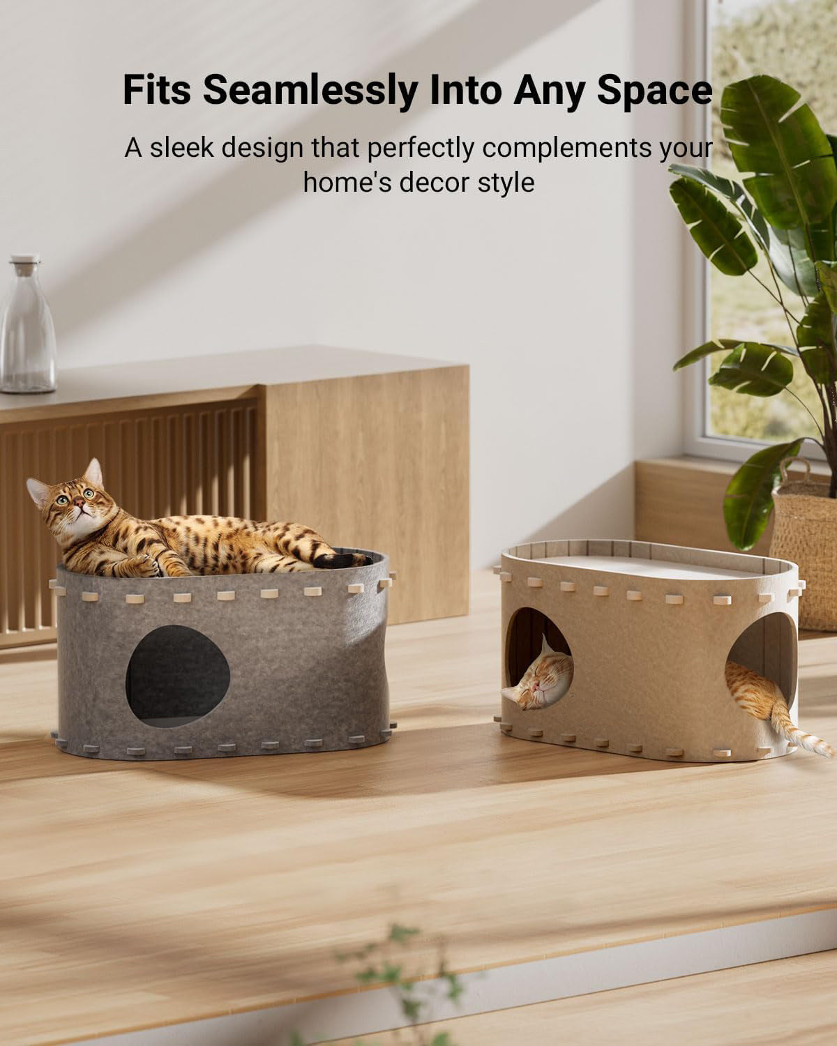 JMT-694282 Cozy Foldable Cat Cave with Scratch-Resistant Tunnel and Peekaboo Access for Indoor Cats