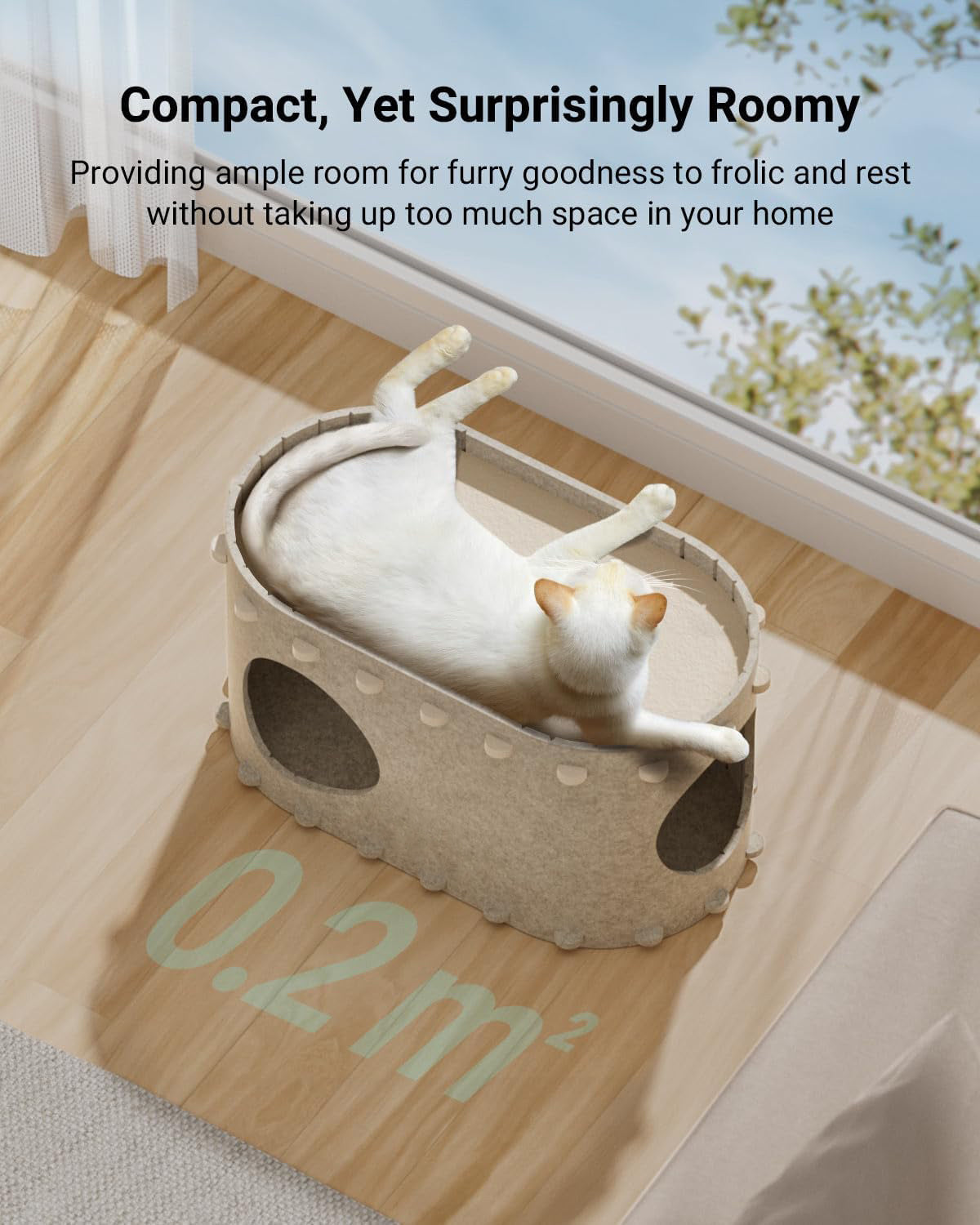 JMT-694282 Cozy Foldable Cat Cave with Scratch-Resistant Tunnel and Peekaboo Access for Indoor Cats