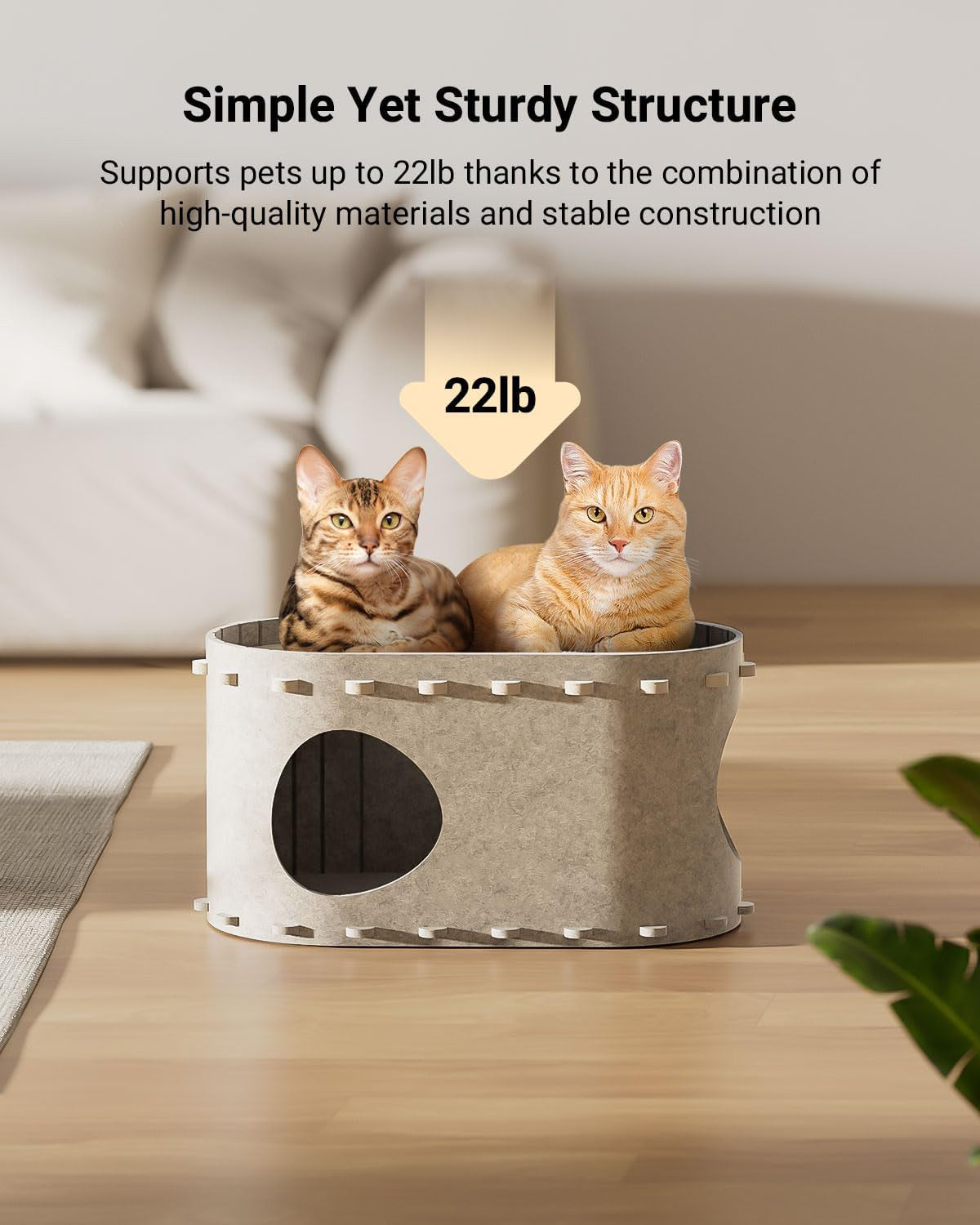 JMT-694282 Cozy Foldable Cat Cave with Scratch-Resistant Tunnel and Peekaboo Access for Indoor Cats