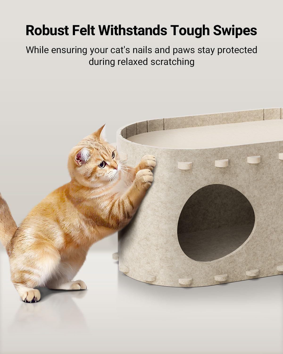 JMT-694282 Cozy Foldable Cat Cave with Scratch-Resistant Tunnel and Peekaboo Access for Indoor Cats