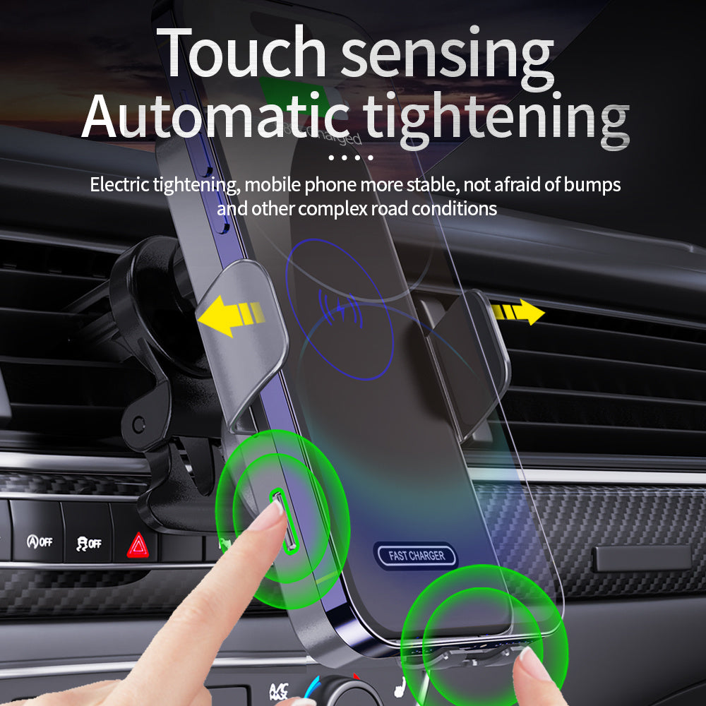 JMT-694666 15W Wireless Car Charger with Auto Clamping Phone Mount for Qi-Compatible Devices