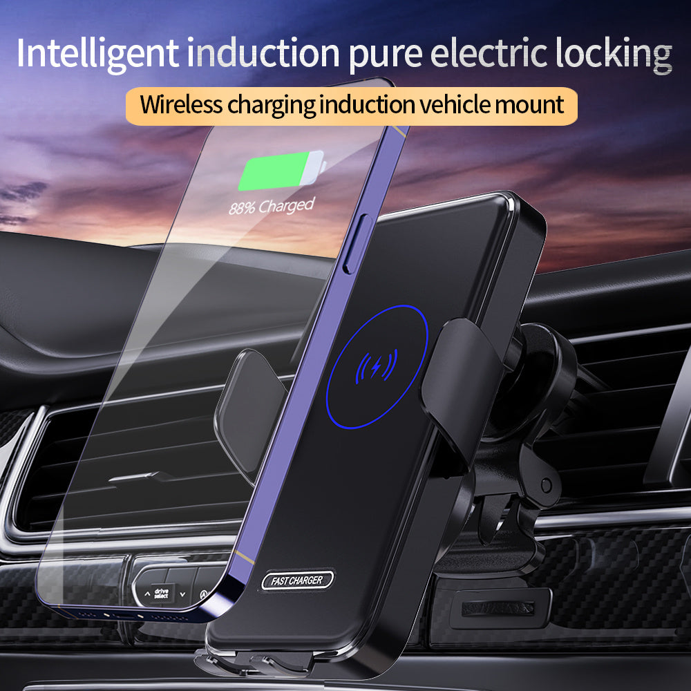 JMT-694666 15W Wireless Car Charger with Auto Clamping Phone Mount for Qi-Compatible Devices