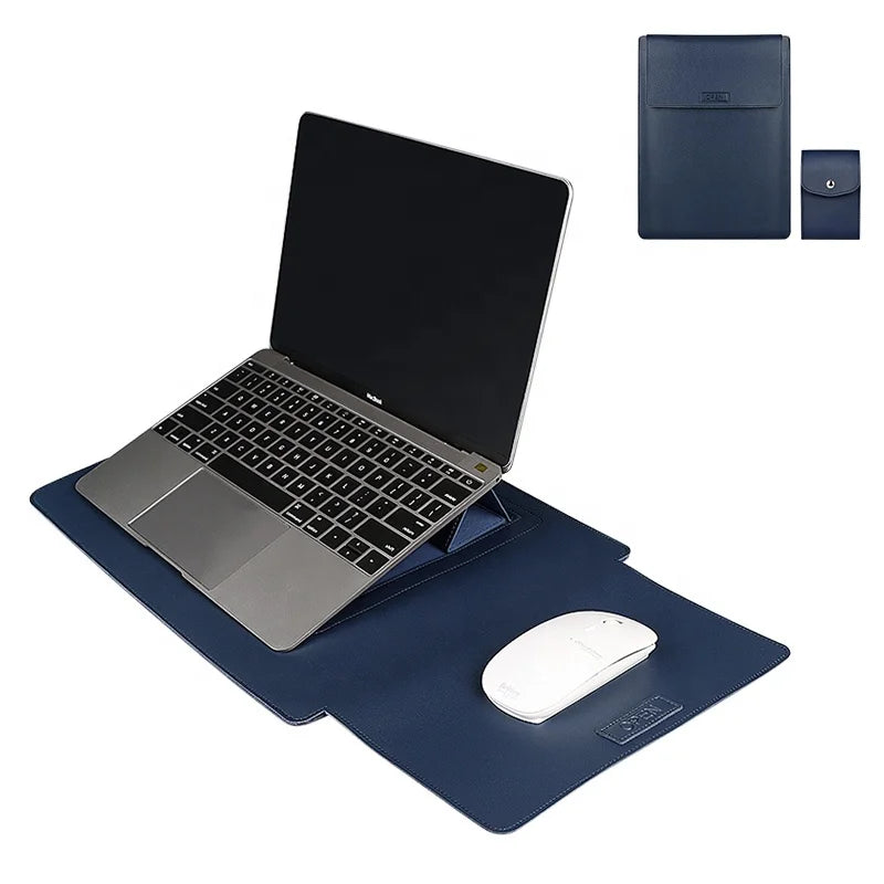 JMT-694794 Slim Waterproof PU Leather Laptop Sleeve with Stand and Mouse Pad