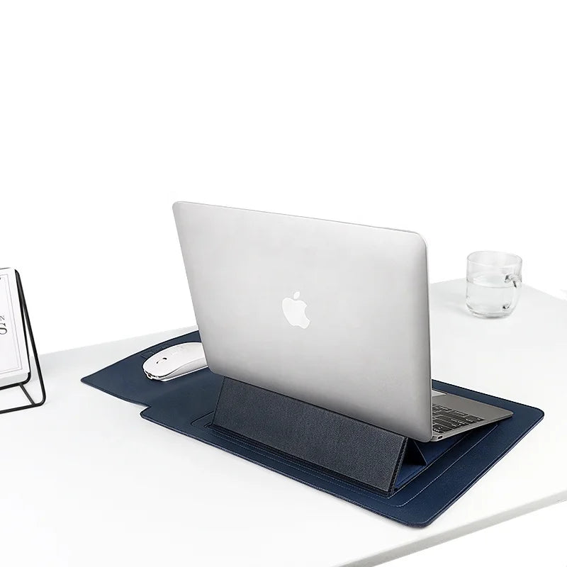 JMT-694794 Slim Waterproof PU Leather Laptop Sleeve with Stand and Mouse Pad