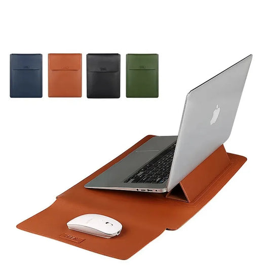 JMT-694794 Slim Waterproof PU Leather Laptop Sleeve with Stand and Mouse Pad