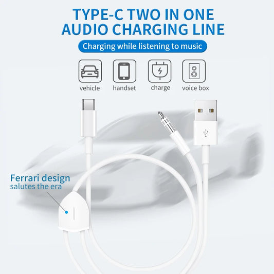 JMT-694794 Type-C to 3.5mm Audio and Charging Splitter Cable for Samsung, LG, Google, and iPad to Car Audio & Headphones
