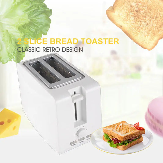 JMT-694922 Compact 750W White 2-Slice Plastic Bread Toaster for Efficient Toasting