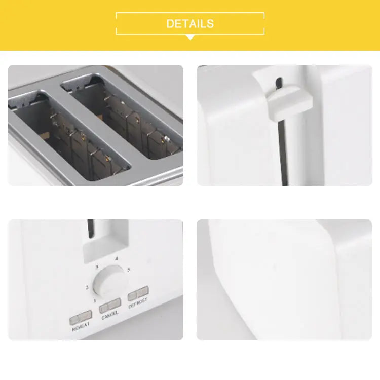 JMT-694922 Compact 750W White 2-Slice Plastic Bread Toaster for Efficient Toasting