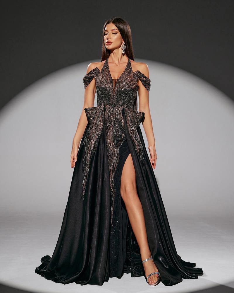 JMT-695050 Elegant Black Evening Dress - Model SH0218 for Women's Formal Wear