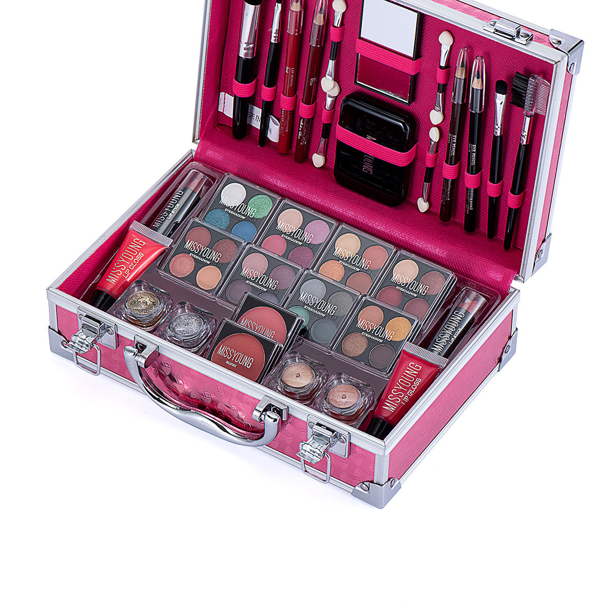 JMT-695562 Colorful Eyeshadow and Lipstick Cosmetics Set with Blush, Gloss, and Tools