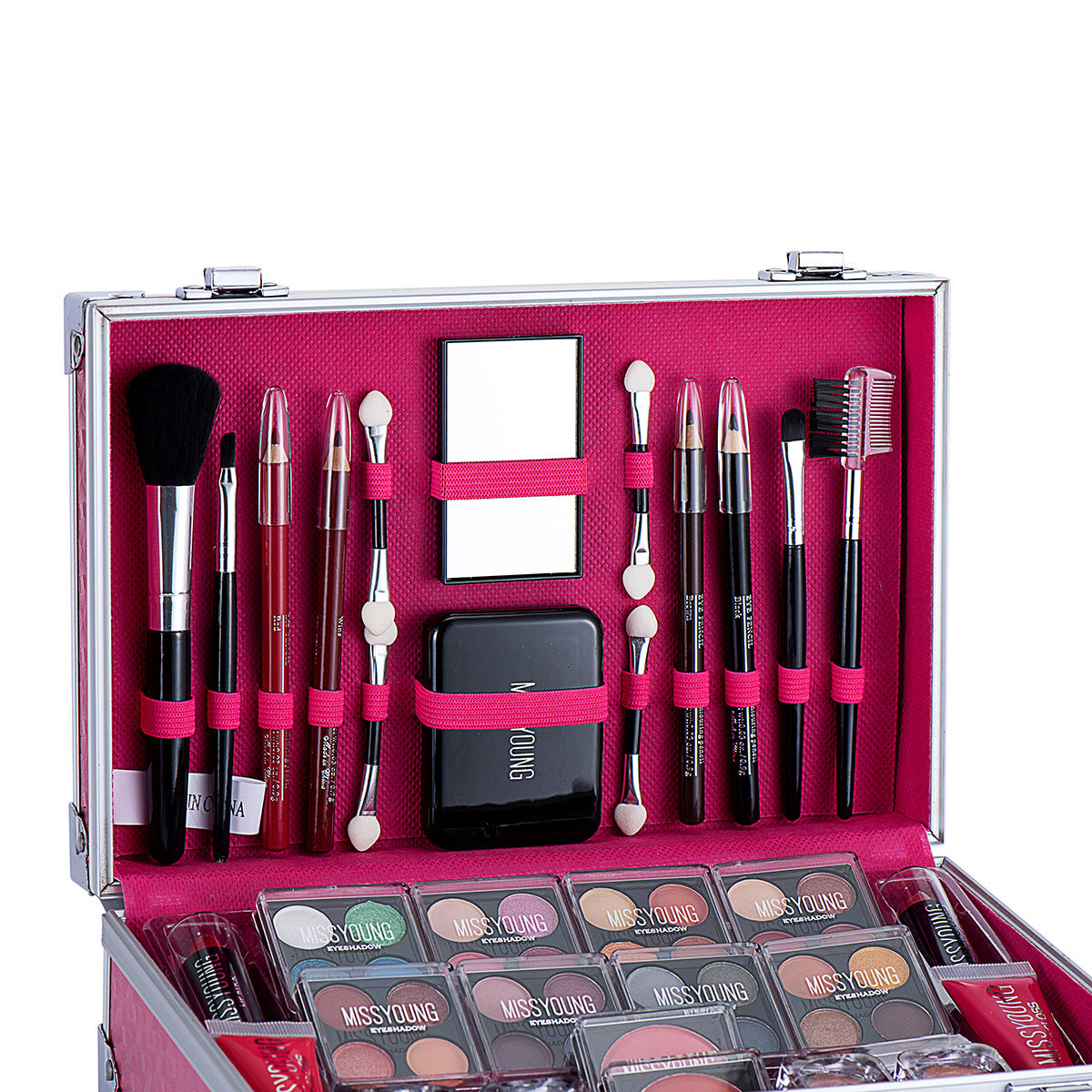 JMT-695562 Colorful Eyeshadow and Lipstick Cosmetics Set with Blush, Gloss, and Tools