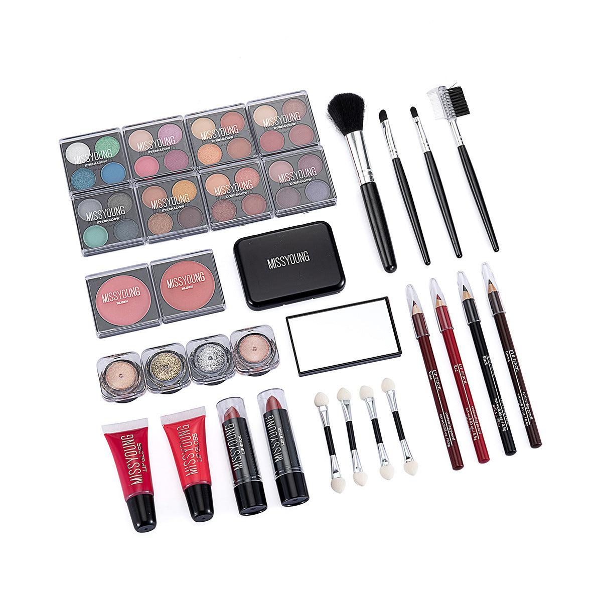 JMT-695562 Colorful Eyeshadow and Lipstick Cosmetics Set with Blush, Gloss, and Tools