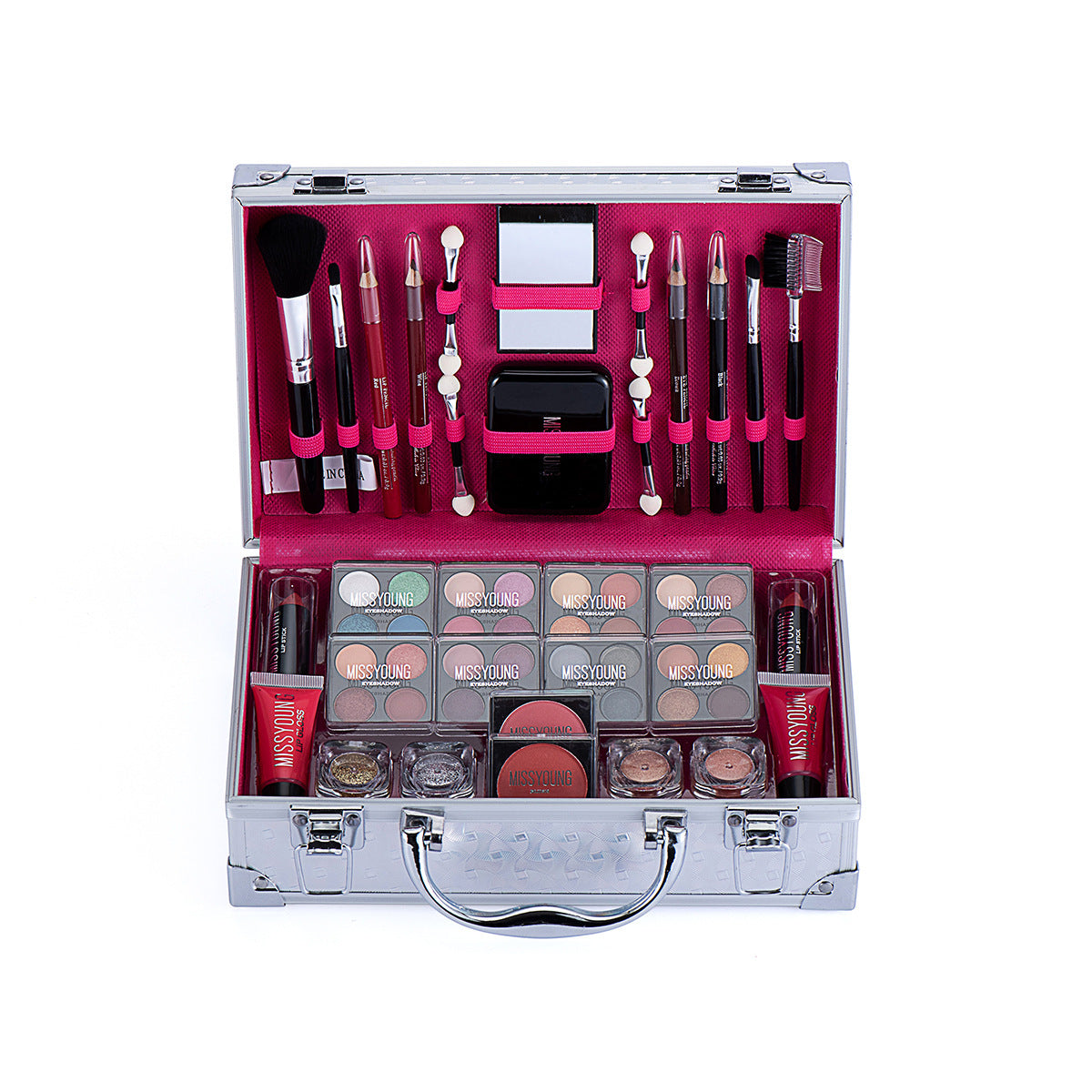 JMT-695562 Colorful Eyeshadow and Lipstick Cosmetics Set with Blush, Gloss, and Tools