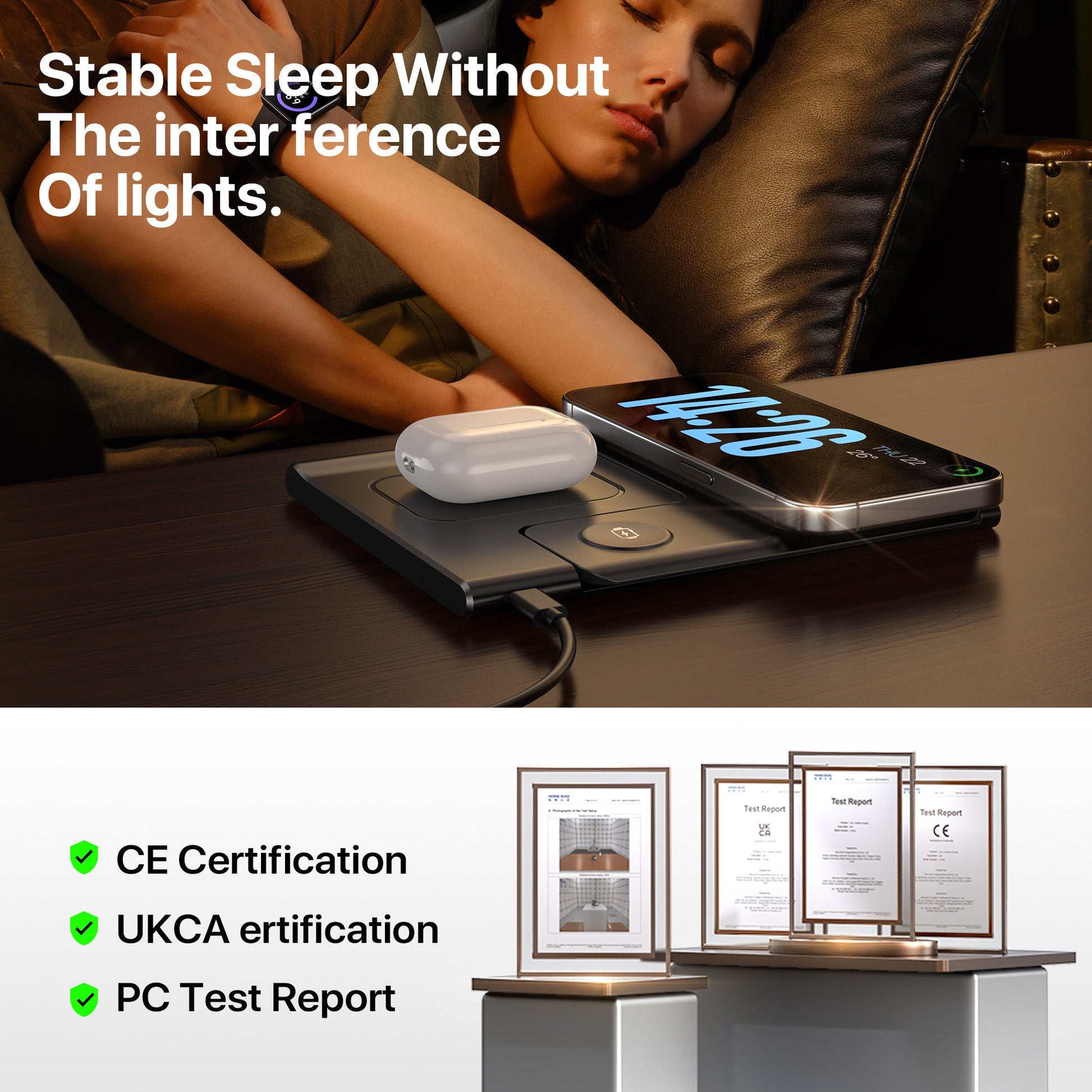 JMT-695818 3-in-1 Wireless Charging Station for Multiple Devices - Fast Charging Stand with Foldable Design