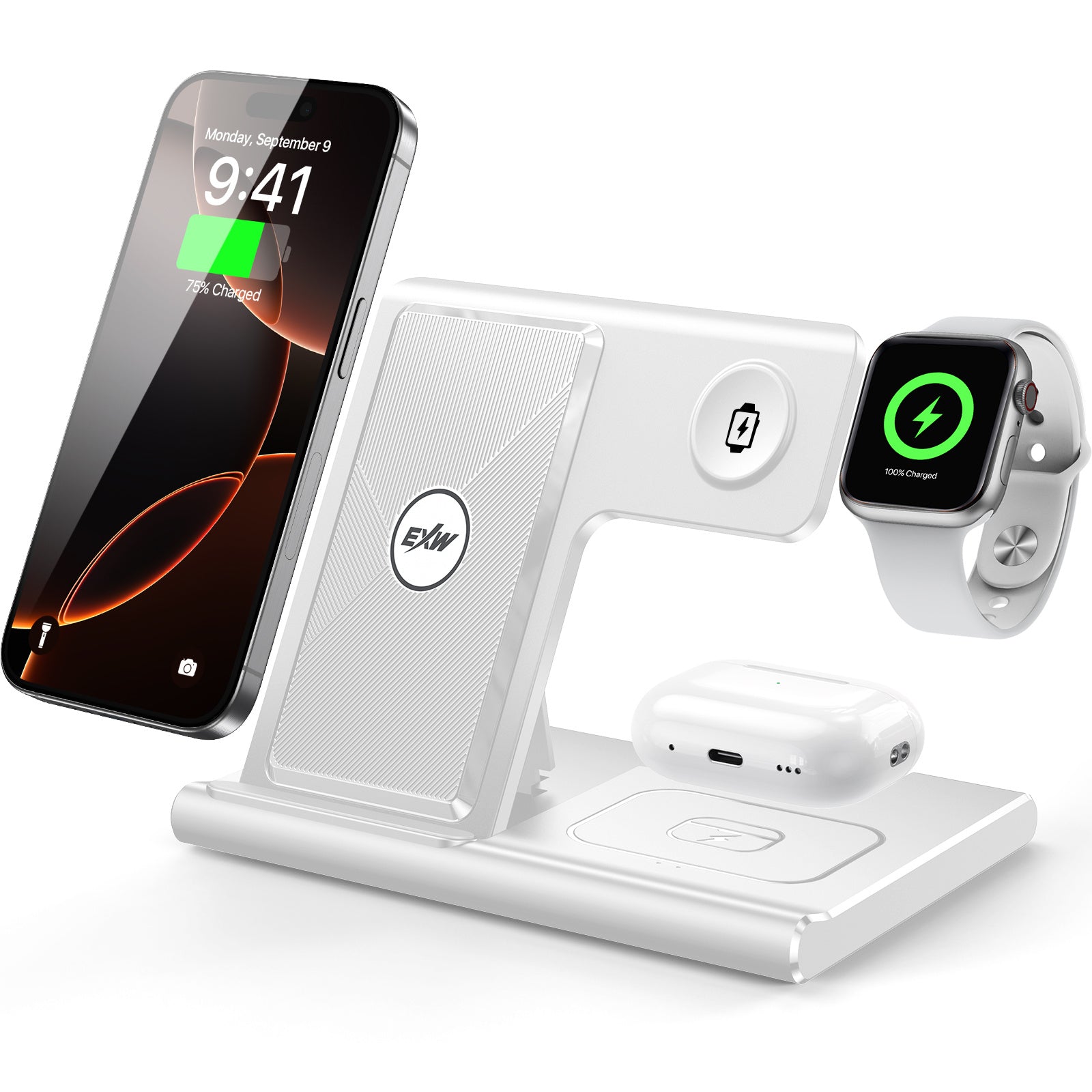 JMT-695818 3-in-1 Wireless Charging Station for Multiple Devices - Fast Charging Stand with Foldable Design