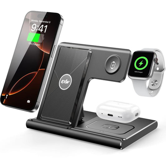JMT-695818 3-in-1 Wireless Charging Station for Multiple Devices - Fast Charging Stand with Foldable Design