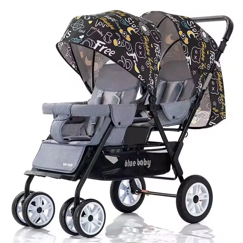 JMT-696266 Lightweight Folding Twin Baby Stroller with Adjustable Seating Options for Infants and Toddlers
