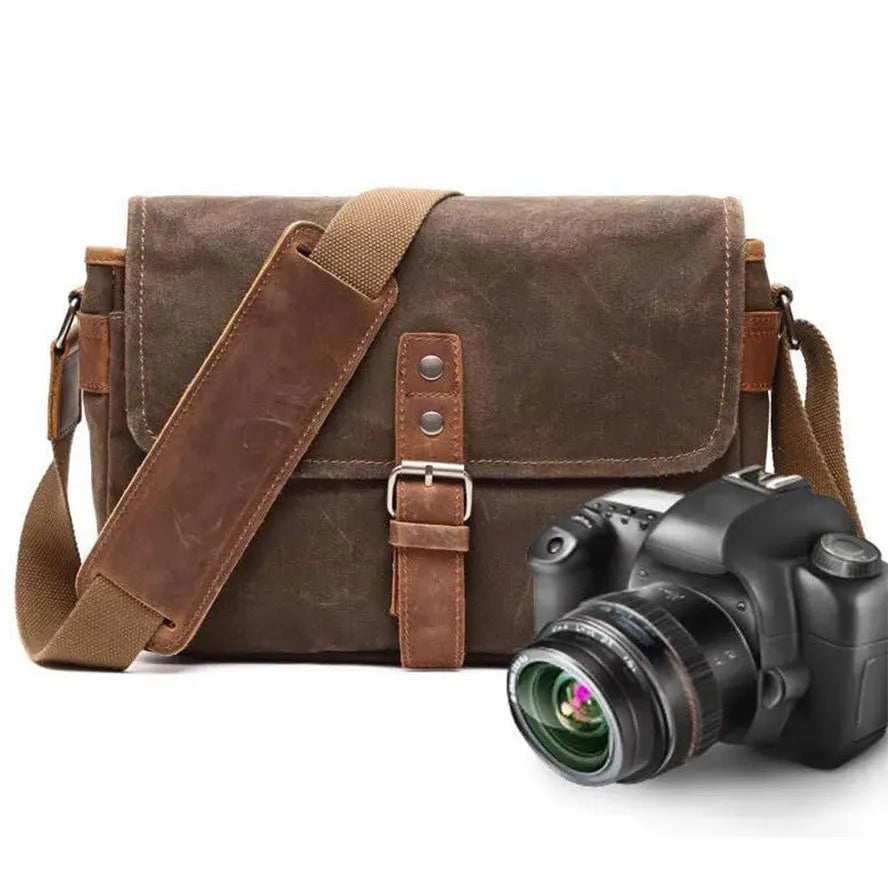 JMT-696650 Waterproof Oil Wax Canvas DSLR Camera Bag - Retro Style Microsingle Shoulder Bag