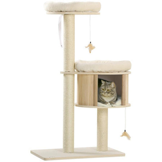 JMT-697290 3-Level Cat Tree with Sisal Scratching Posts, Soft Cushions, and Cat Badminton Toy