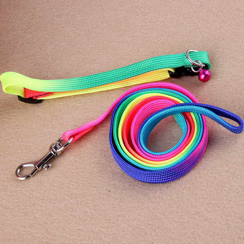 JMT-697610 Rainbow Nylon Cat and Dog Leash with Adjustable Collar for Small Pets - 120cm Length, 20-30cm Neck Size