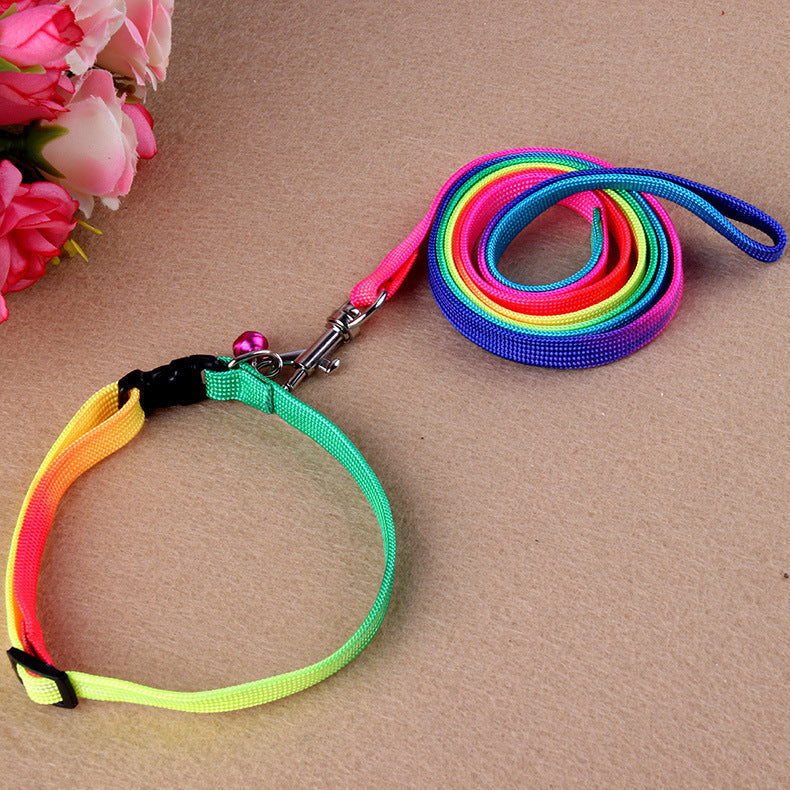 JMT-697610 Rainbow Nylon Cat and Dog Leash with Adjustable Collar for Small Pets - 120cm Length, 20-30cm Neck Size