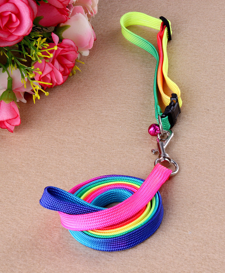 JMT-697610 Rainbow Nylon Cat and Dog Leash with Adjustable Collar for Small Pets - 120cm Length, 20-30cm Neck Size