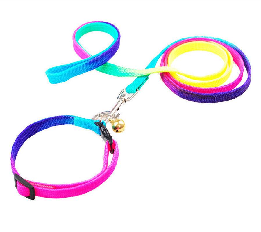 JMT-697610 Rainbow Nylon Cat and Dog Leash with Adjustable Collar for Small Pets - 120cm Length, 20-30cm Neck Size