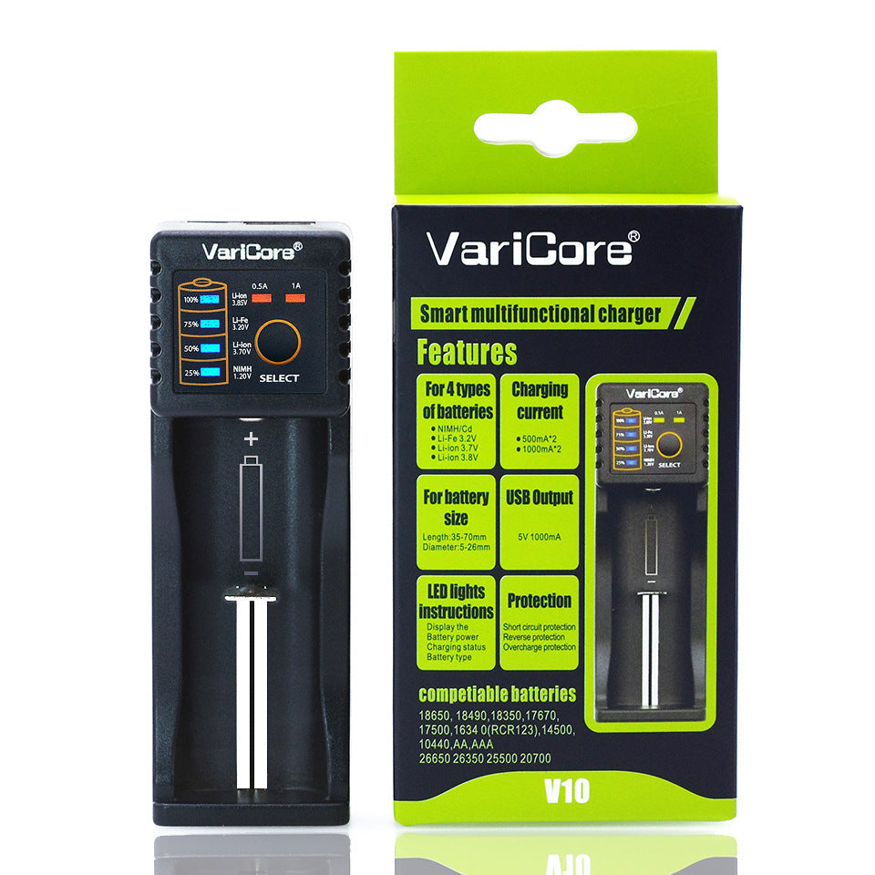 JMT-697610 Universal V10 18650 Battery Charger for Lithium and NiMH Batteries, Multiple Charging Options and Smart Monitoring