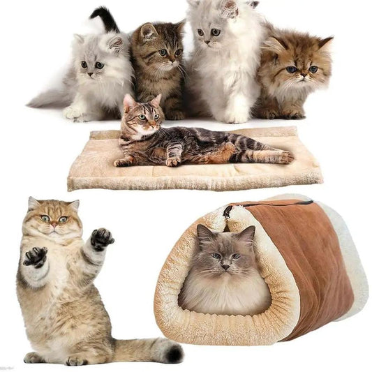 JMT-697738 Foldable Pet Bed and Tunnel for Cats and Dogs – Warm Fleece Blanket with Thermo-Reflective Material for Indoor or Outdoor Use