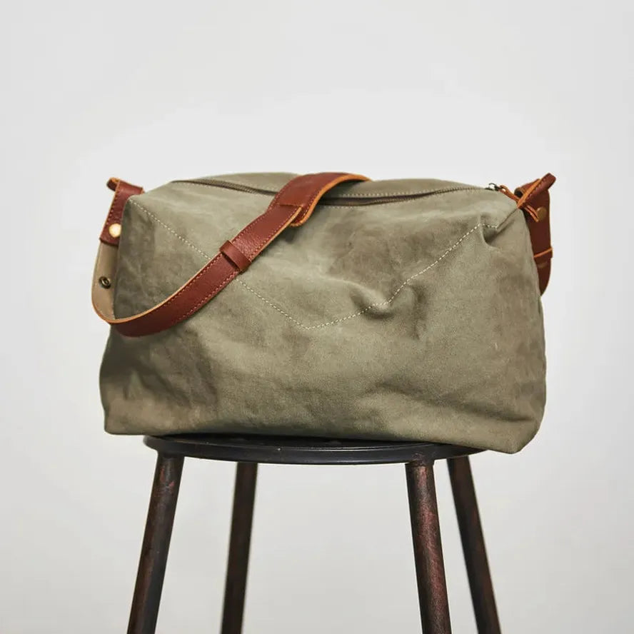 JMT-697802 Canvas Weekender Bag with Leather Handle - 38x23x19cm, Travel Sling Design