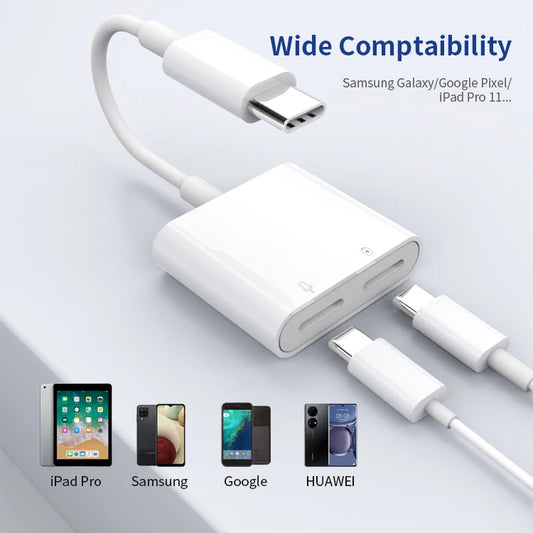 JMT-697930 2 in 1 Type C Dual Jack Headphone and Charger Adapter for iPhone 15 and Type C Devices
