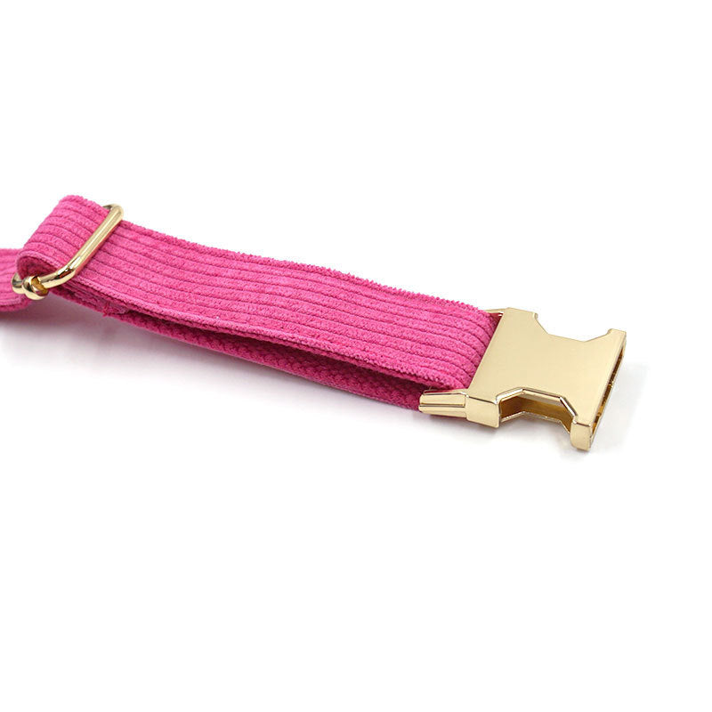 JMT-697930 Soft Begonia Red Striped Corduroy Dog Collar - Adjustable Sizes Available
