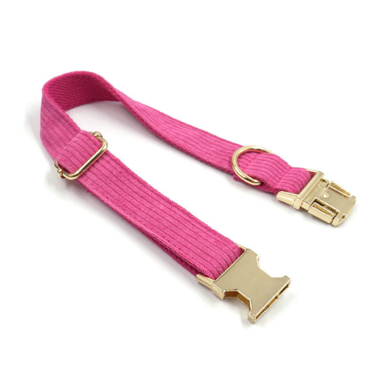 JMT-697930 Soft Begonia Red Striped Corduroy Dog Collar - Adjustable Sizes Available