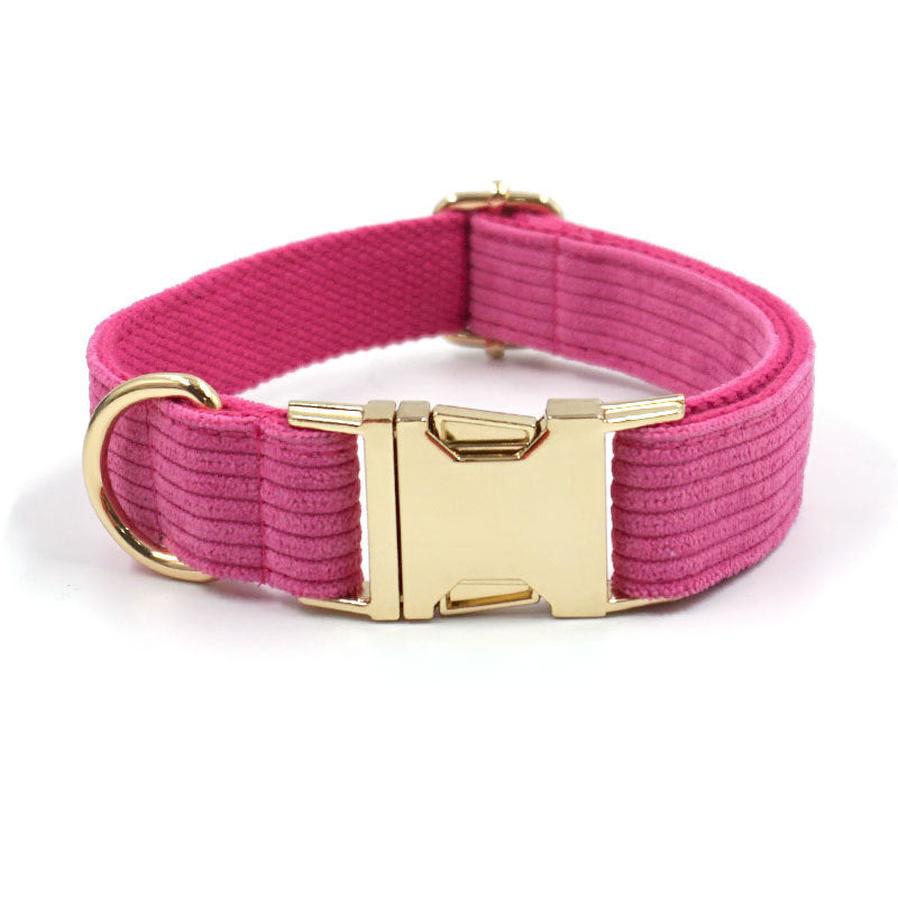 JMT-697930 Soft Begonia Red Striped Corduroy Dog Collar - Adjustable Sizes Available