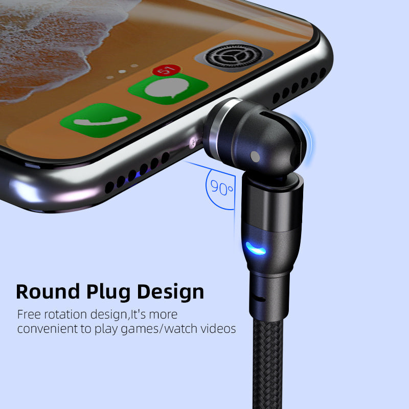 JMT-698122 Three-in-One 540 Degree Magnetic Charging Cable with Blind Suction - 1m Length, Universal Compatibility, Available in Black, Red, Purple