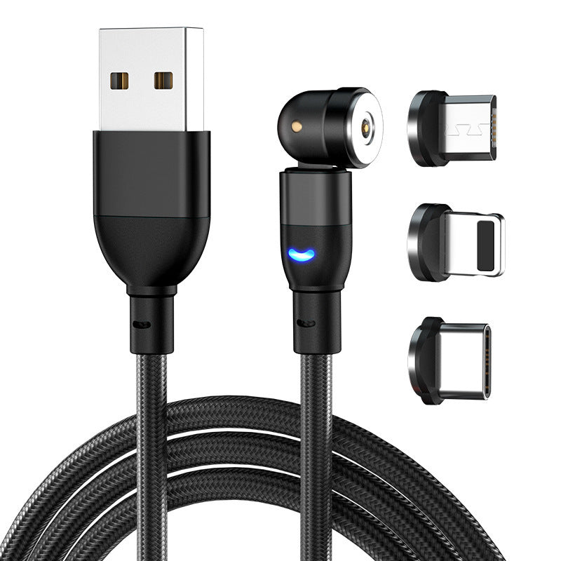 JMT-698122 Three-in-One 540 Degree Magnetic Charging Cable with Blind Suction - 1m Length, Universal Compatibility, Available in Black, Red, Purple